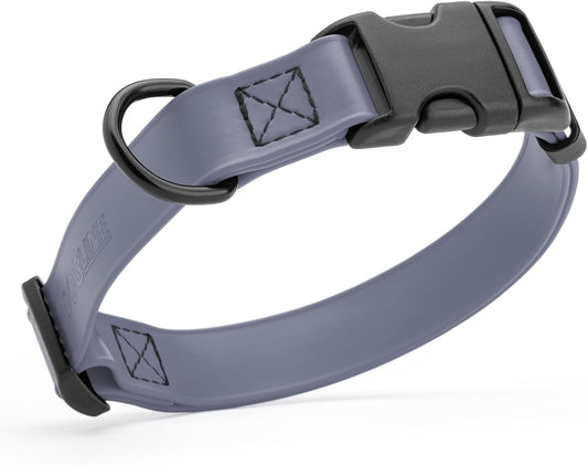Dogline Biothane Waterproof Dog Collar with Quick Release Buckle Strong Coated Nylon Webbing with Odor- Proof for Easy Care Easy to Clean Fits Small Medium Large Dogs, Grey 5/8" W 9-14" L