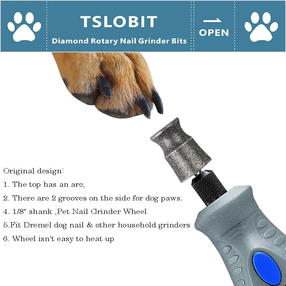 Diamond Dog Nail Grinder Bits for Rotary Tool,1/8" Nail Grinder Attachment for Dremel Grinder Replacement Heads Pets Nail Care Clippers for Medium Large Dogs,2-Pack（Large A&V）