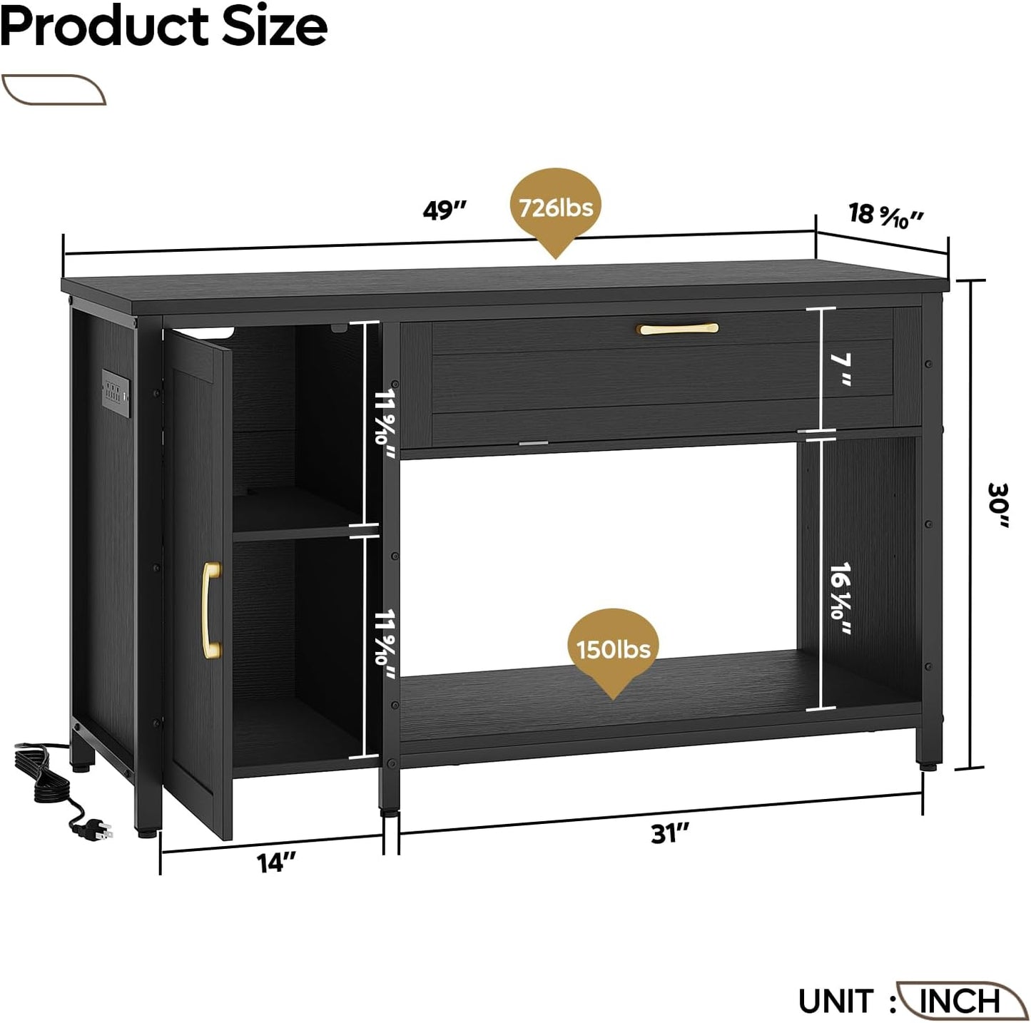 Bestier 55-75 Gallon Fish Tank Stand with Power Outlet&LED Light, 49x19 Heavy-Duty Metal Aquarium Stand with Cabinet&Drawer for Accessories Storage, Suit for Reptile/Turtle Terrarium, 726Lbs Capacity