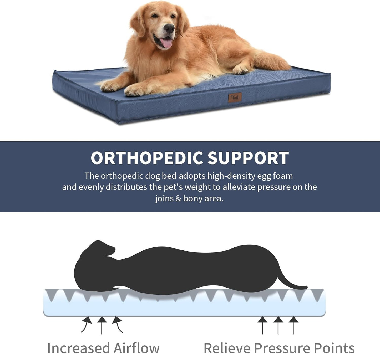 Outdoor Waterproof Dog Bed, Dog Bed for Medium Dogs, Orthopedic Egg Foam Pet Bed with Washable and Removable Oxford Cooling Cover, Navy