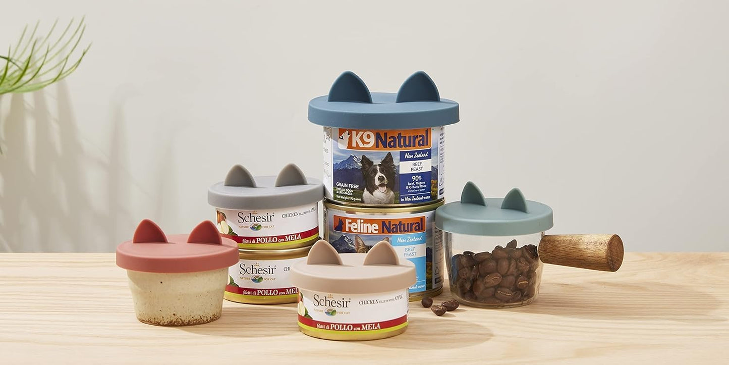 OHMO 2 Pack Cat Food Can Lids, Small Size (3 oz) Silicone Pet Food Can Lids Covers for 3 oz Cat Food Cans, Light Green