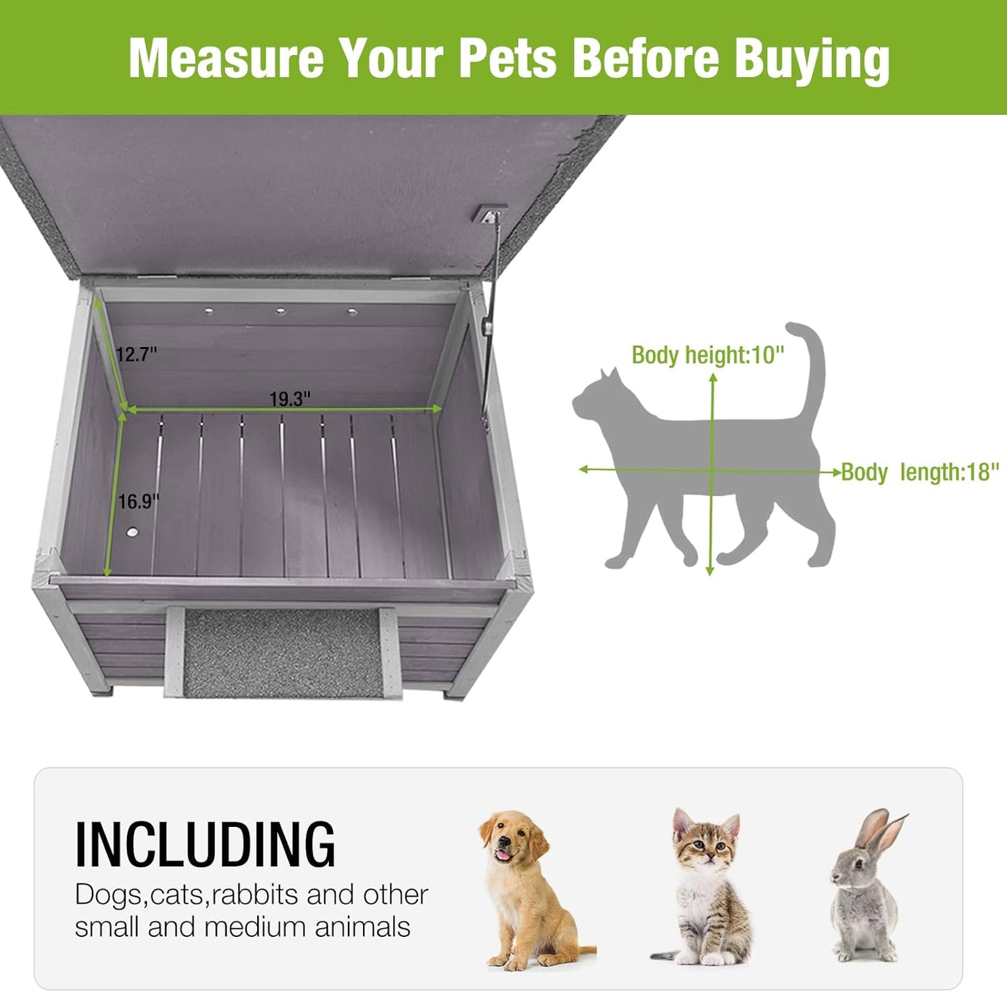 GUTINNEEN Outdoor Cat House Wooden Rabbit Hutch Outside Feral Cat Shelter Bunny Cage Guinea Pig Habitat Weatherproof(AIR12)