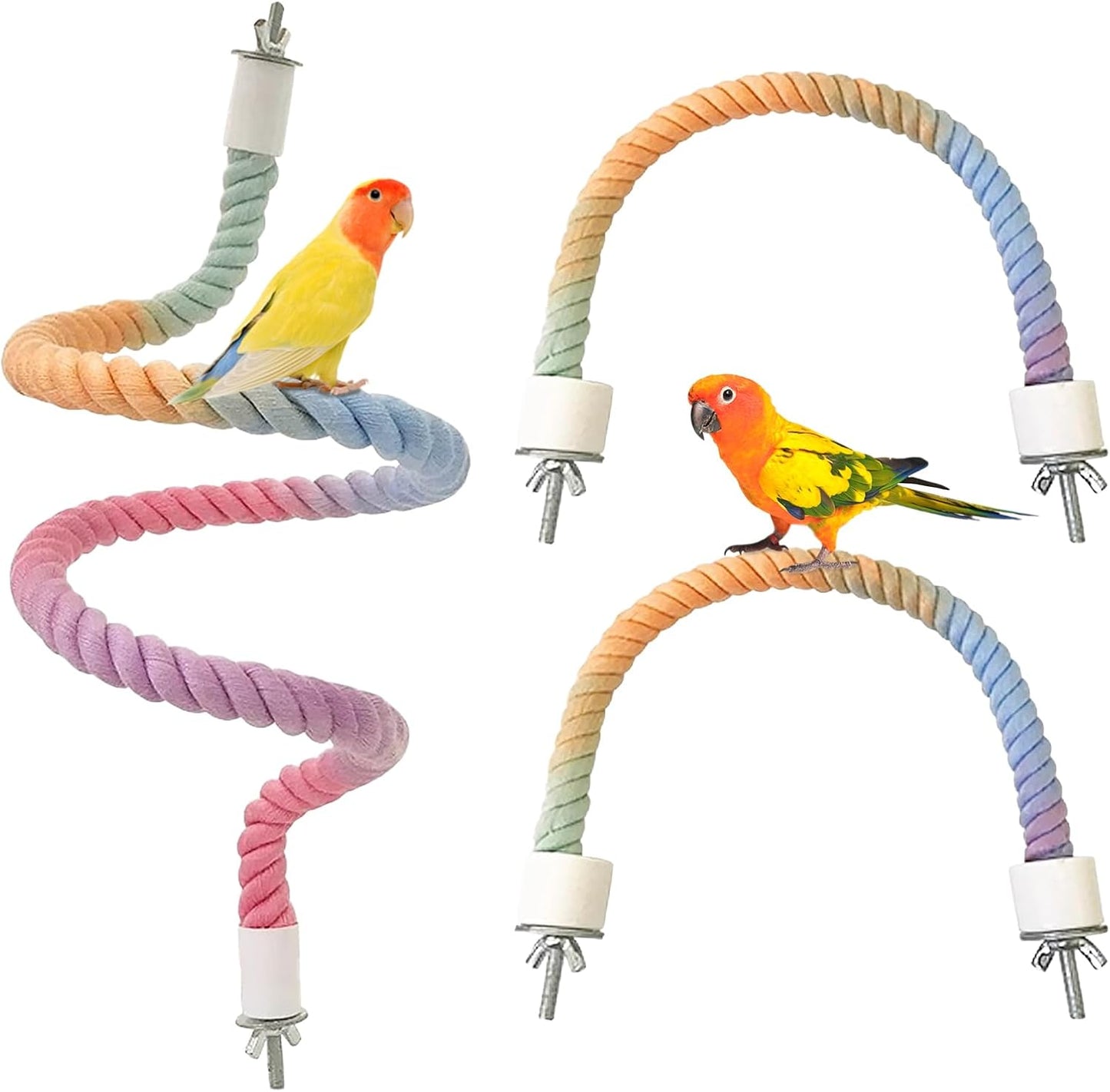 3Pcs Rope Perches for Bird Cages, Gradient Colorful Bendable Climbing Toy for Parrots, Cockatiels, Budgies & More, Bird Swings & Ladders for Medium Birds