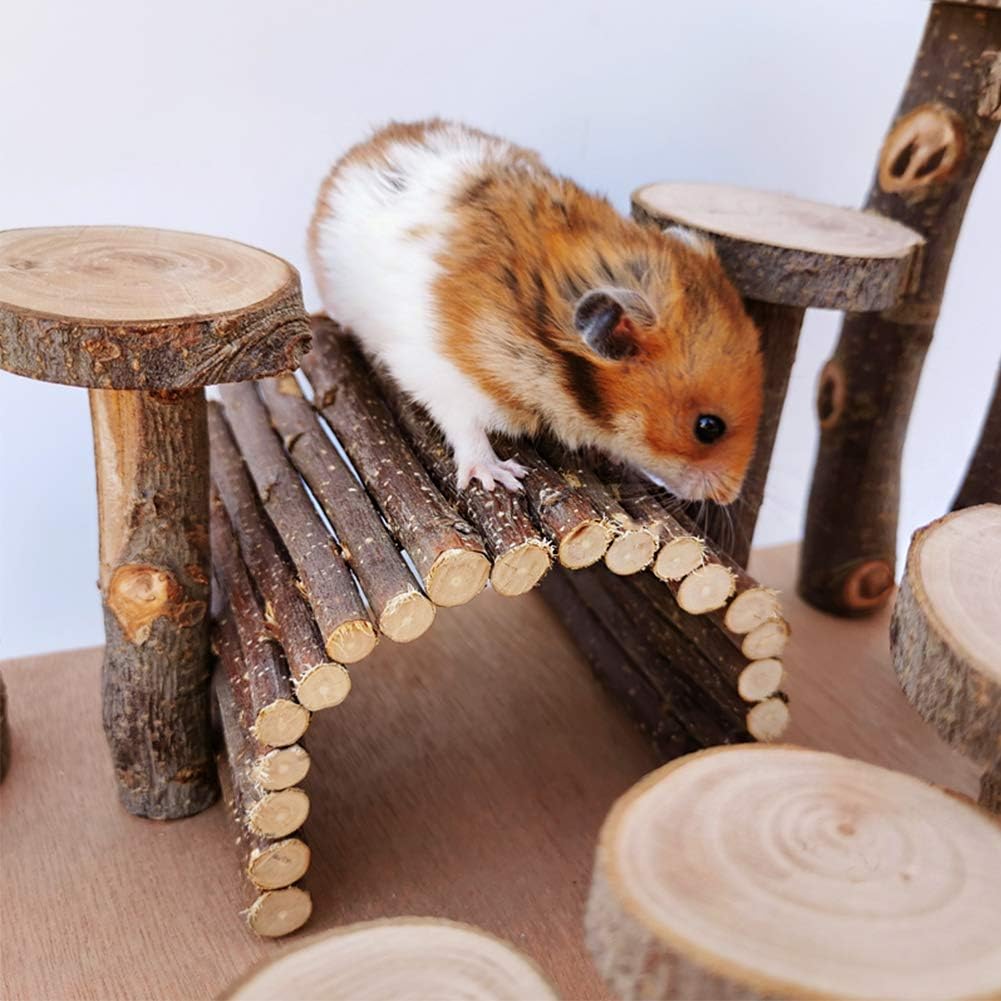 Wooden Hamster Bridge, Small Animals Climbing Ladder Activity Set Platform Ramps Playground Toys for Mouse Dwarf Hamster Gerbil Rat Sugar Glider Syrian Hamster