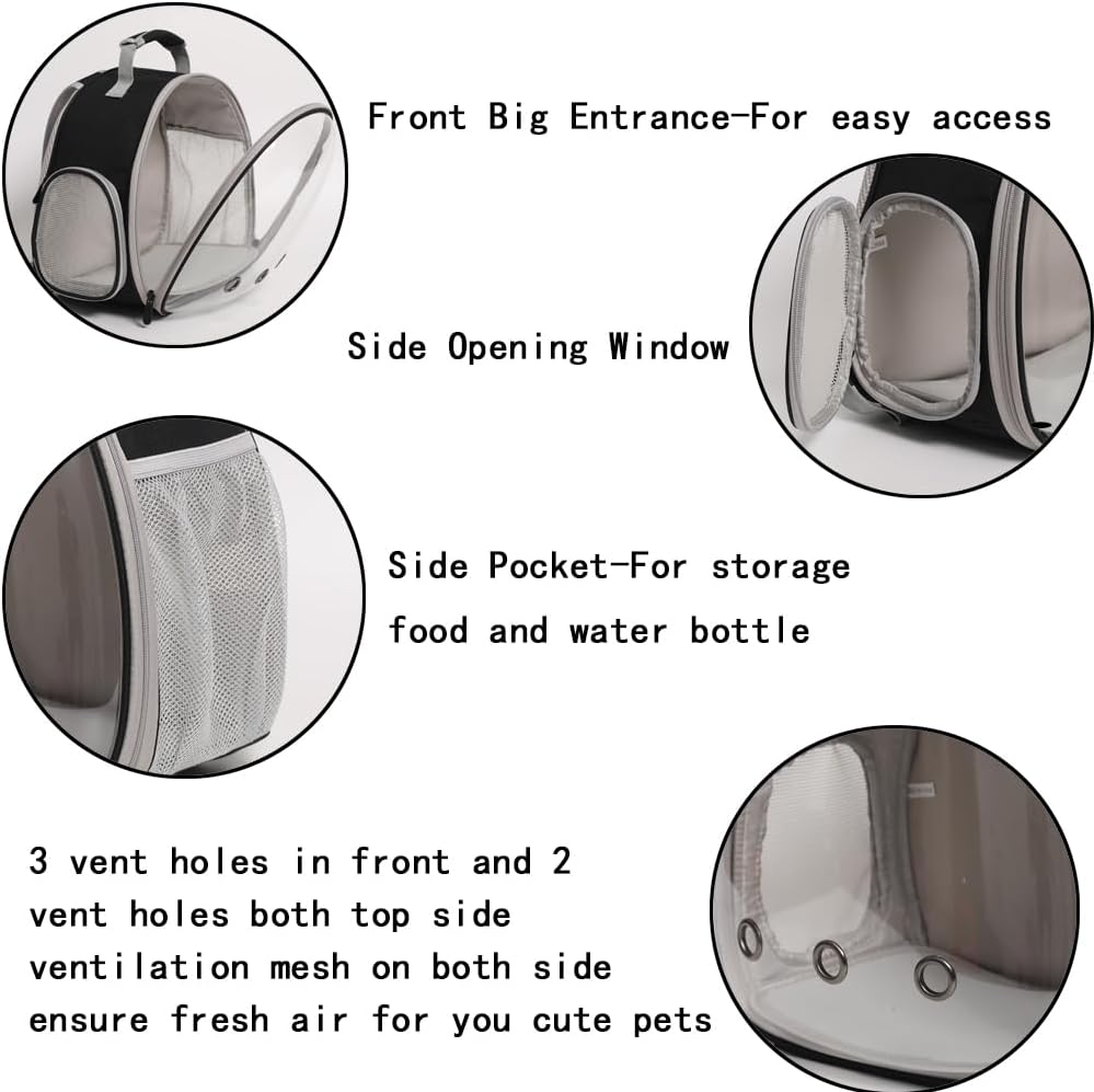 Lizard Travel Backpack Carrier,Small Animal Portable Backpack Carrier,Space Capsule Clear Bubble Window Travel Backpack for Bearded Dragon,Guinea Pig,Rabbit, Airline Approved (Grey, Backpack)