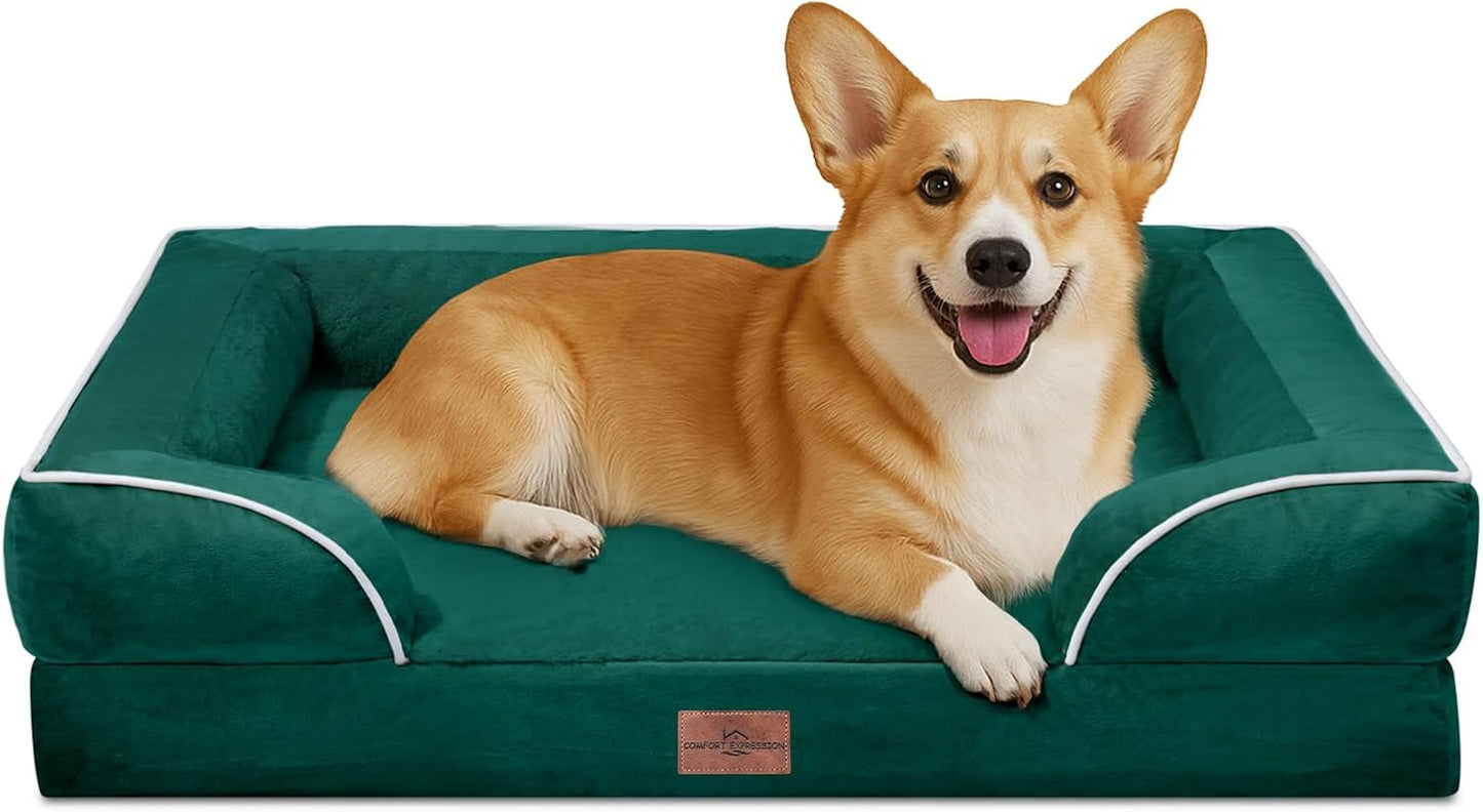Comfort Expression Medium Dog Beds Waterproof Orthopedic Foam Dog Sofa Beds for Medium Large Dogs Comfy Pet Bed with Washable Removable Cover & Non-Slip Bottom(Medium,Emerald)