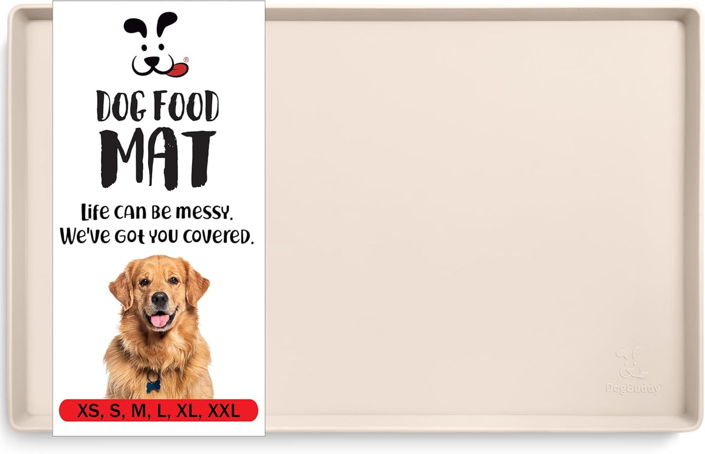 DogBuddy Dog Food Mat – Waterproof Dog Bowl Mat for Food and Water, Silicone Pet Feeding Mats for Floors, Non-Slip Placemat with High Edges for Dogs Bowls, Puppy Essentials (L: 24" x 16", Vanilla)