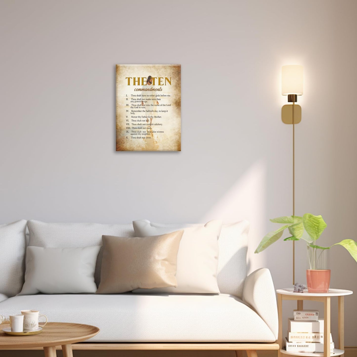 The Ten Commandments Christian Pictures Wall Art, Bible Verse Jesus Bathroom Wall Decor Religion Scripture Framed Painting Religious Canvas Artwork for Church Bedroom Living Room 16"L x 12"W