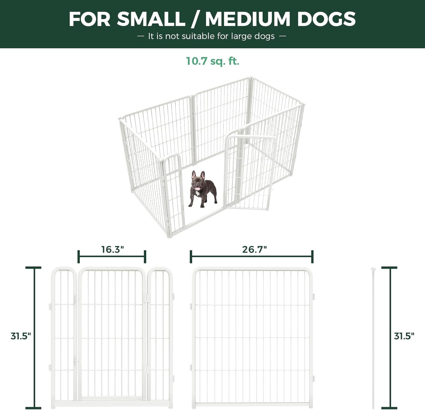 FXW Homeplus Unleashed Indoor Dog Playpen - Stress-Free and Safe Play, Heavy Duty 32 Inch 6 Wire Panels Dog Pen for Small and Medium Dogs, White│Patented