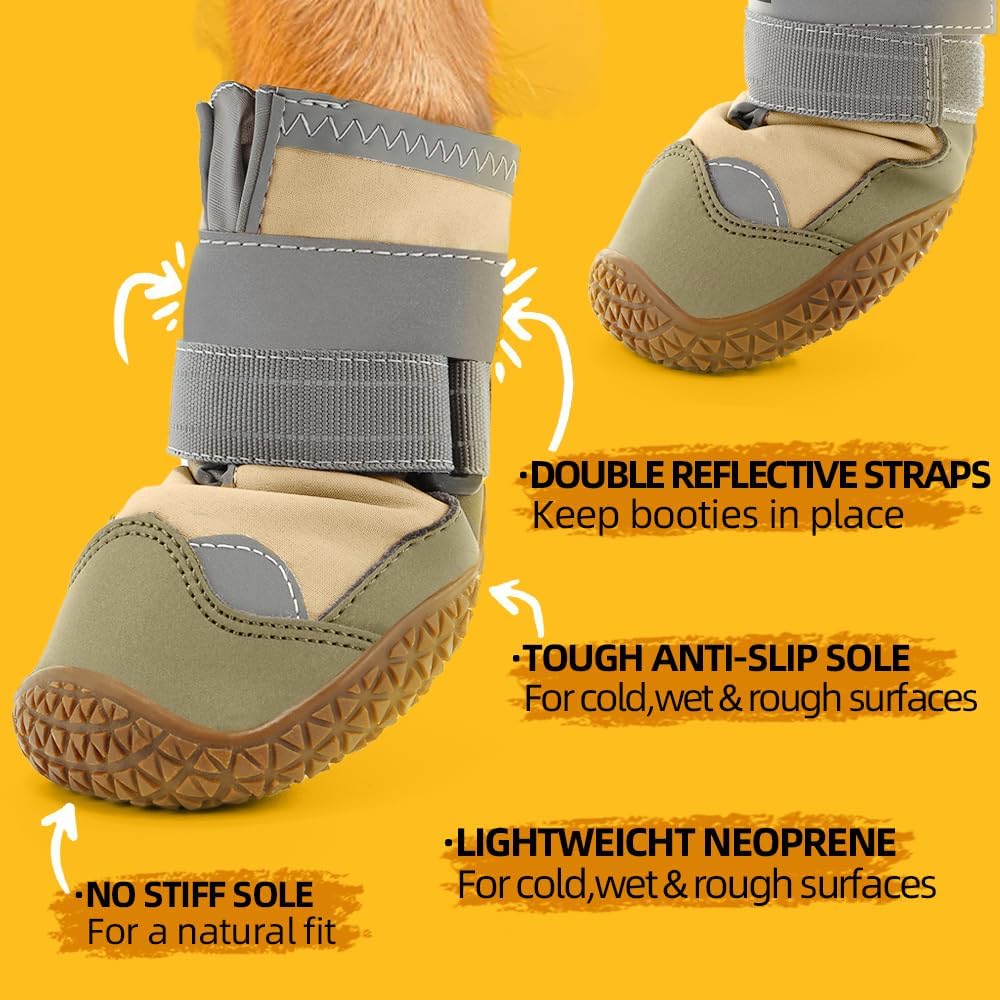 Dog Shoes for Large Dogs, Medium Dog Boots & Paw Protectors for Hardwood Floors, Outdoor Dog Booties for Hot Pavement Winter Snow Hiking, Waterproof Dog Shoes with Reflective Strips Size 8