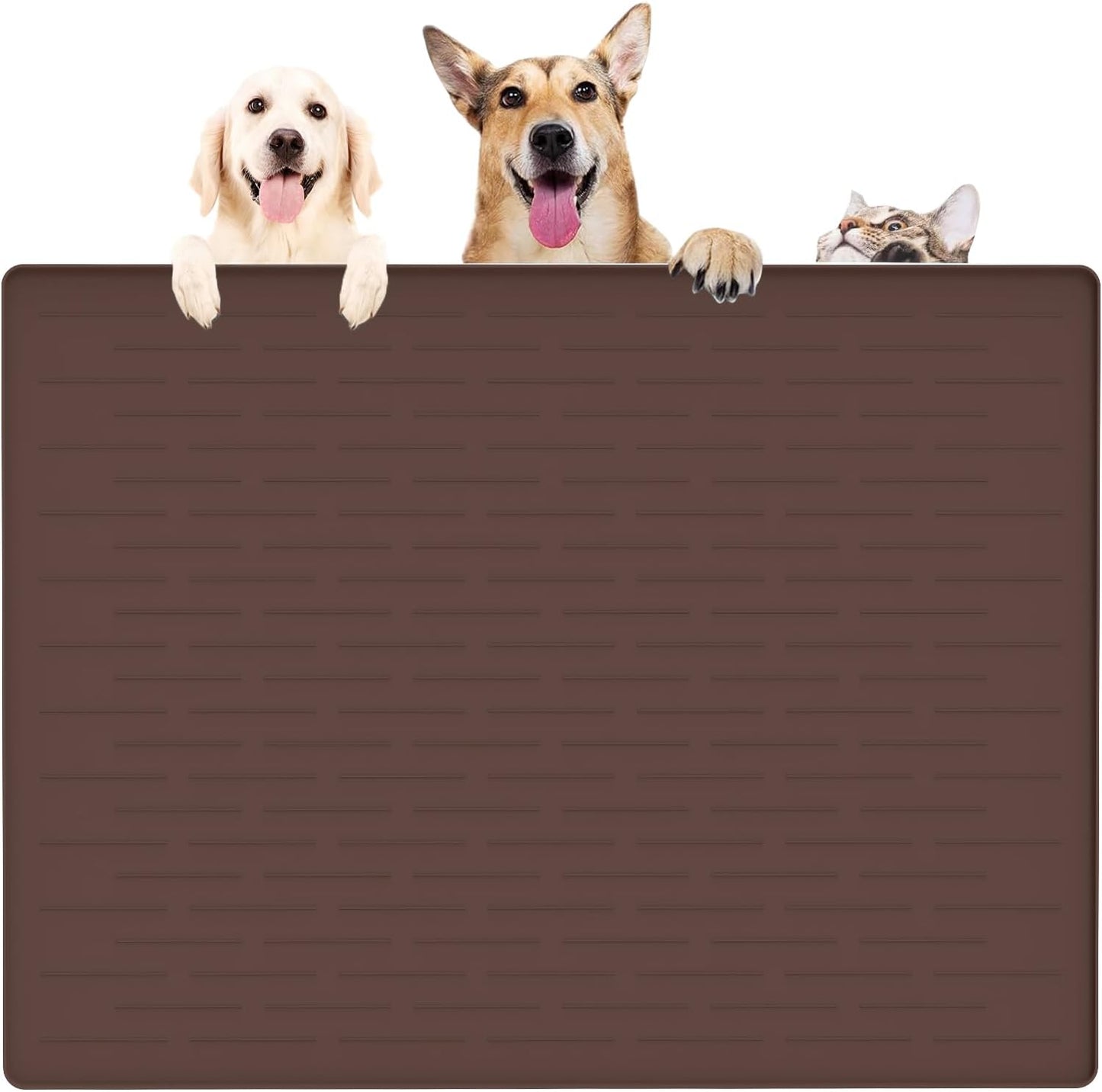 39.4"x29.5" Largest Pet Food Mat, Silicone Dog Mats for Food and Water, Nonslip Pet Feeding Mats for Floors,Dog Cat Bowl Mat with Raised Edges, Dark Brown