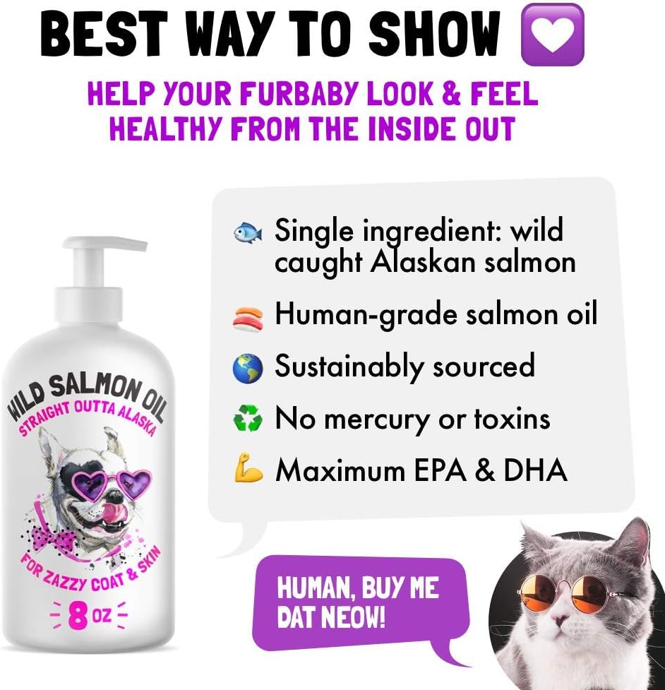 Wild Alaskan Salmon Oil for Dogs & Cats - Pure Fish Omega 3 6 9 Liquid EPA DHA Fatty Acids - Skin & Coat Supplement - Supports Joint Function, Brain, Eye, Immune & Heart Health - Made in USA 8 oz