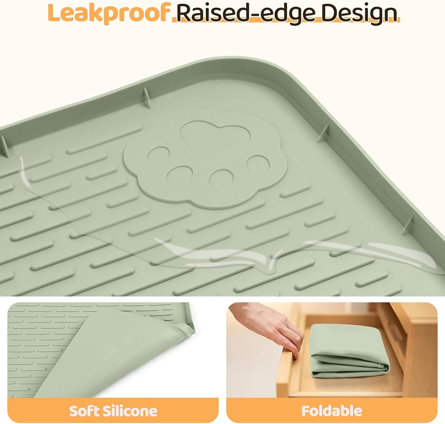 Dog Food Mat, Extra Large 40" x 28" Silicone Pet Feeding Mat for Small, Medium, and Large Pets Non-Slip, Easy to Clean, Green