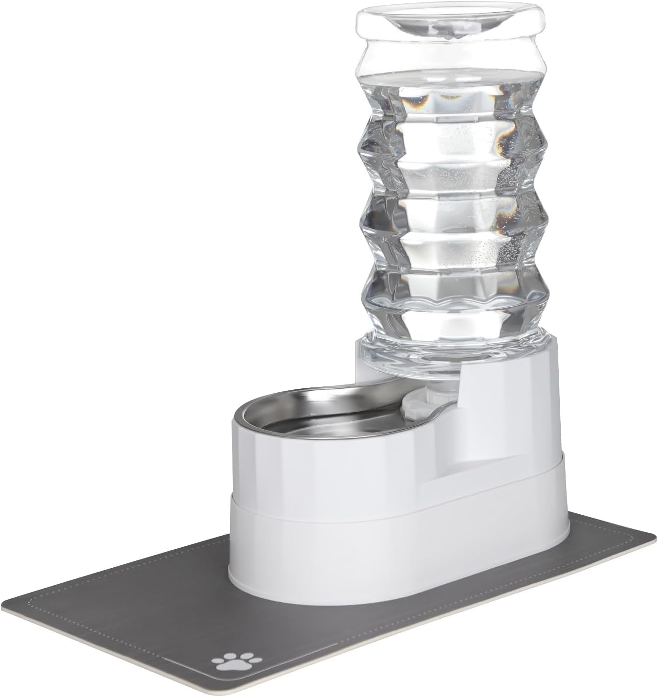 RIZZARI Large Water Dispenser for Dogs: 8L Gravity White Automatic Stainless Steel Waterer - 100% BPA Free - Raised Pet Feeder for Pet Dogs Indoor/Outdoor