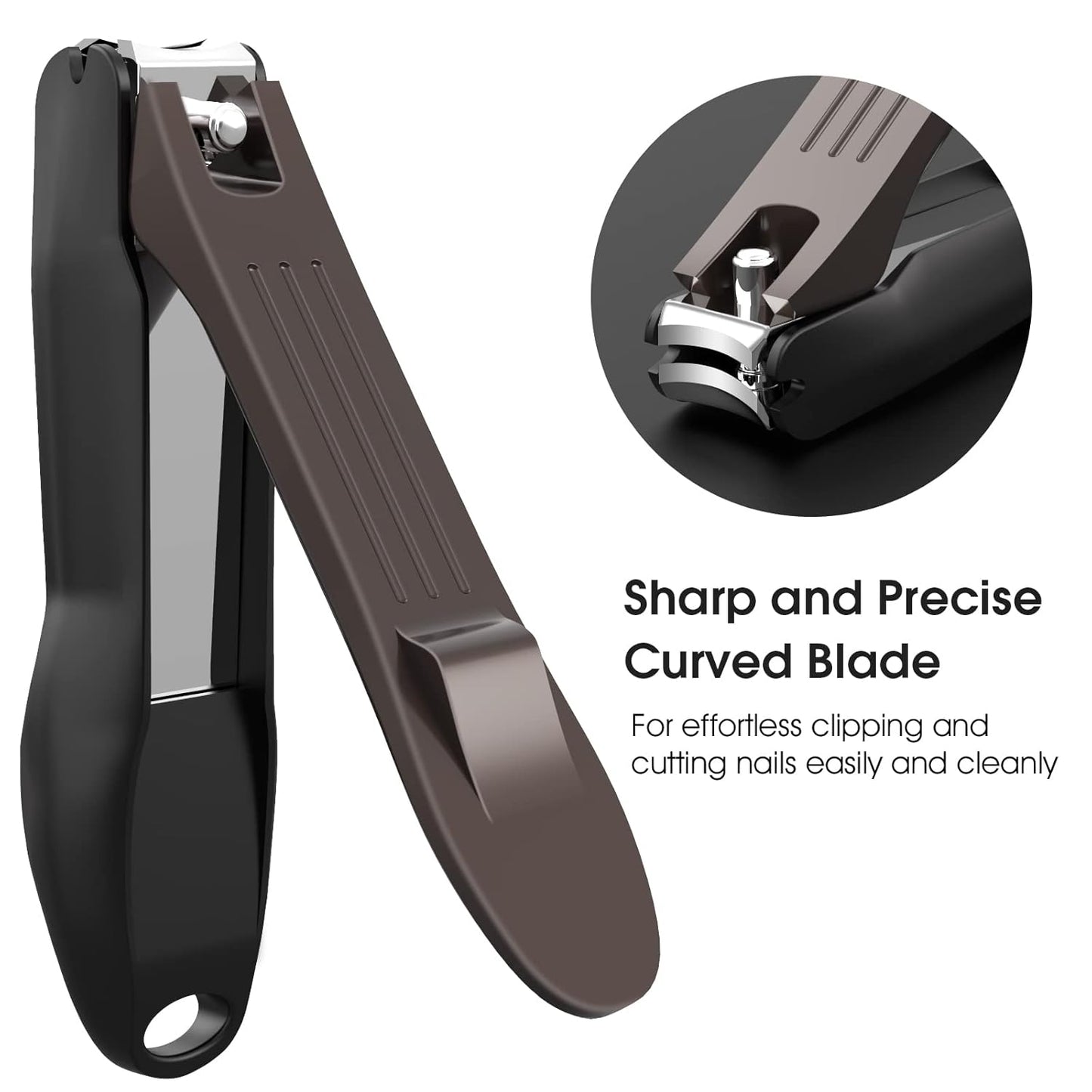 GLAMFIELDS Nail Clipper with Catcher, No Splash Fingernail Toenail Clipper Stainless Steel Nail Cutter Nail Trimmer, Good Gift for Men and Women MF-Large/Small （2Pack)