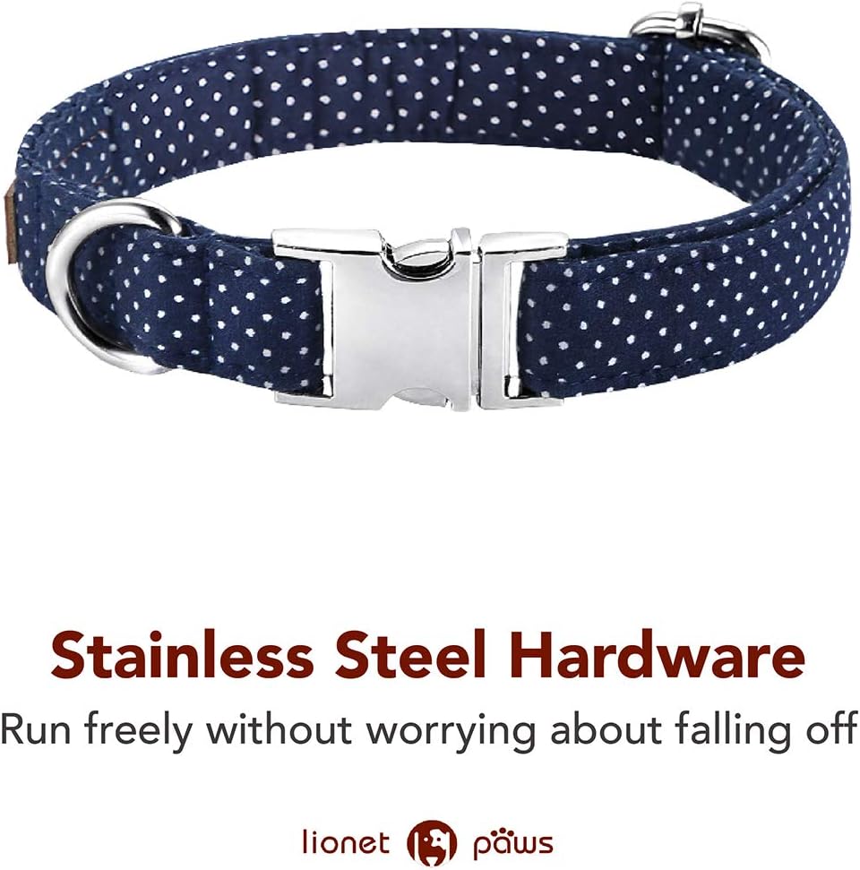 Lionet Paws Boy Dog Collar with Bowtie, Comfortable Adjustable Cute Navy Blue Bow Tie Collar for Male Dogs Gift, XLarge, Neck 16-26 inches