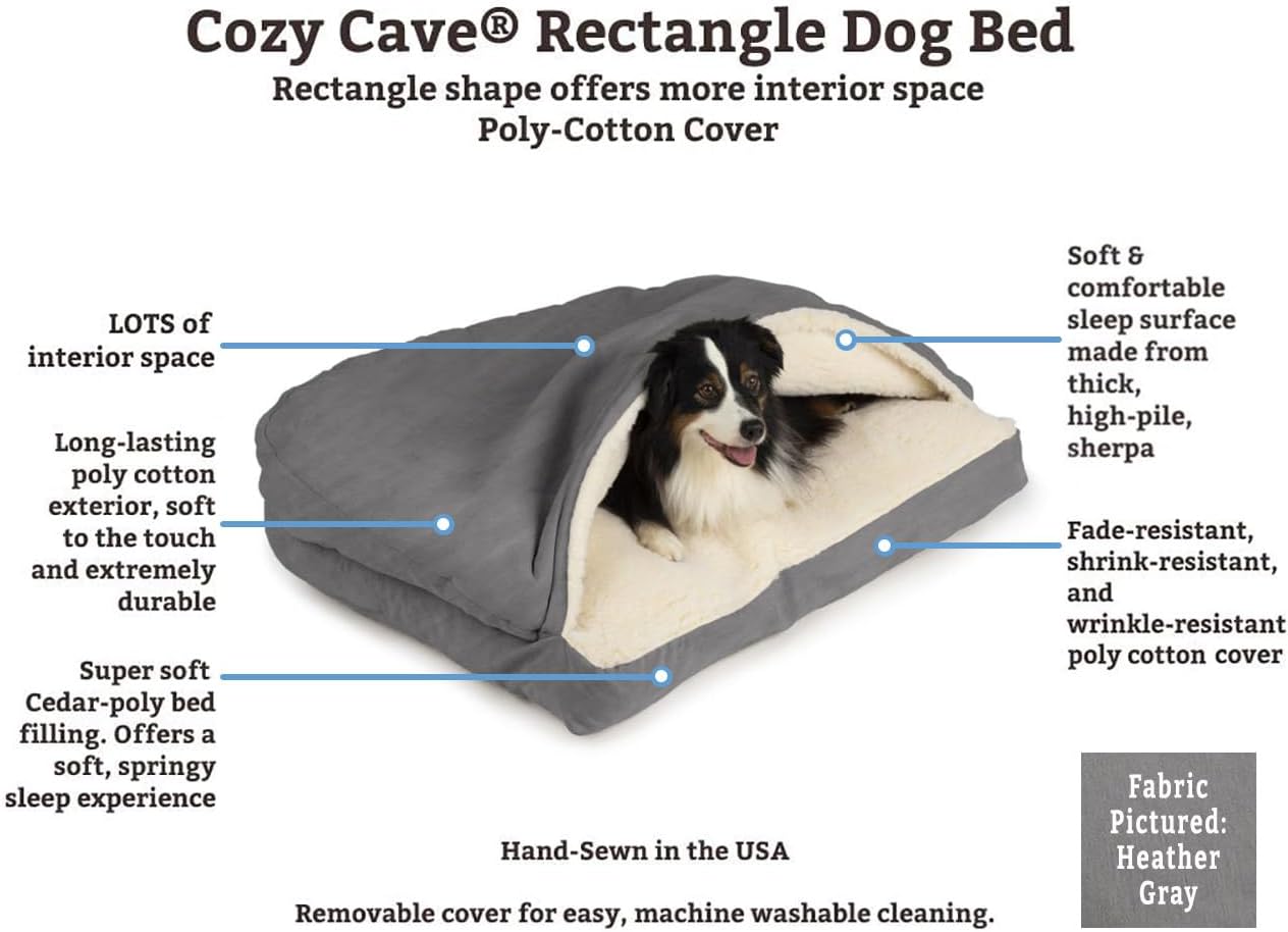 Snoozer Rectangle Cozy Cave Dog Bed - Indoor Dog Bed with Cover Cave, Covered Calming Burrow for Small & Medium Sized Pets with Blanket Attached, Enclosed, Washable - Medium, Olive