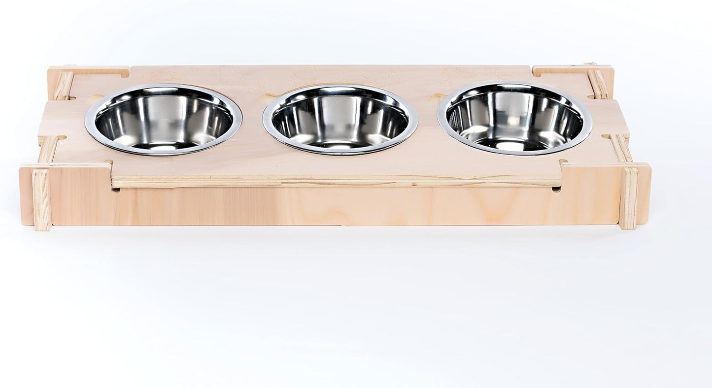 Small Pet Select - Raised Bowl Holder with Three Feeding Bowls for Rabbits, Cats, Dogs, and Other Small Animals