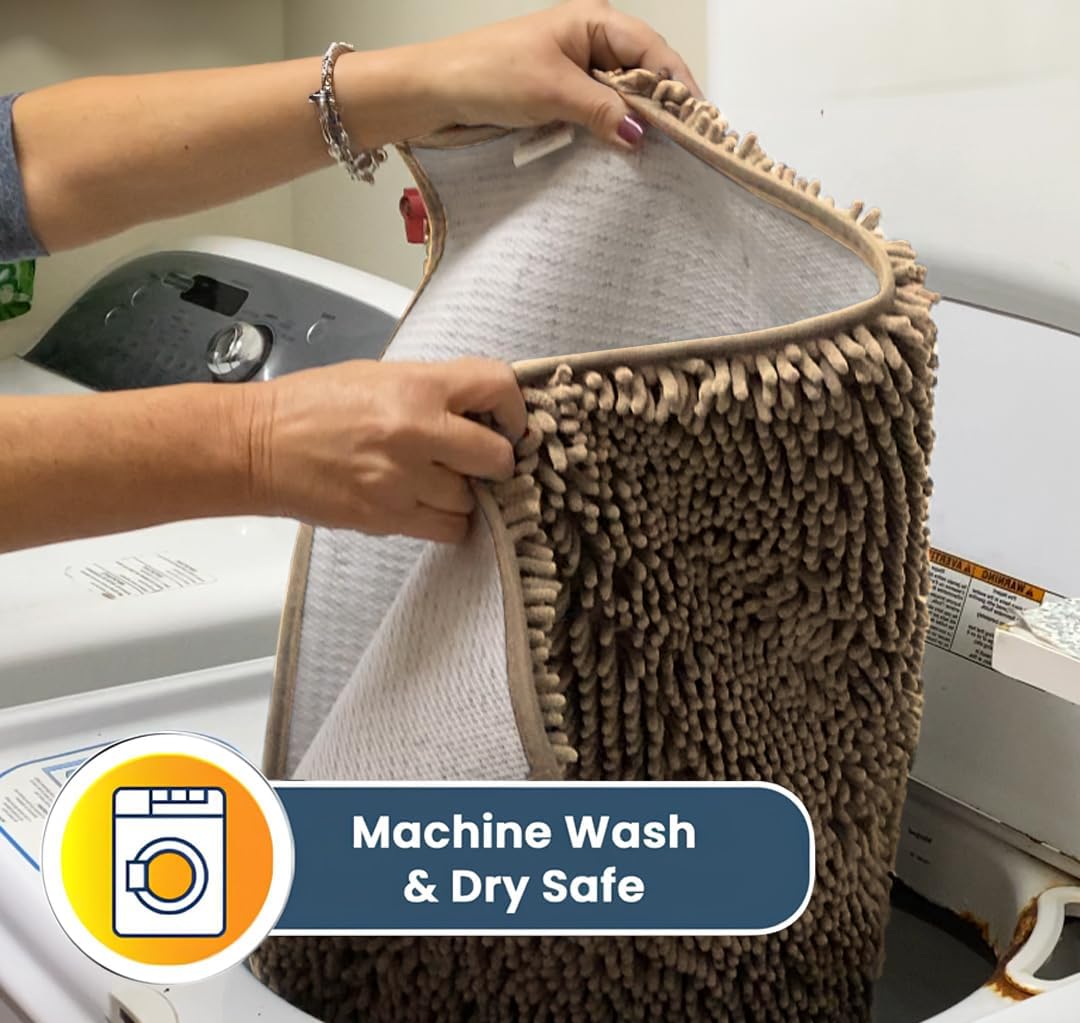 Muddy Mat® Original Dog Door Mat for Muddy Paws, Super Absorbent Microfiber, Non-Slip Washable Pet Rug, Quick Dry Chenille Entryway Carpet, Machine Washable Indoor Outdoor mat, Beige 24"x96"