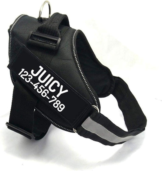 PawPawify Custom No Pull Dog Harness with Name and Phone Number, Heavy Duty Personalized Pet Vest to Prevent Tugging, Pulling, or Choking, Training and Walking (Black, XXL (85-140 LBS))