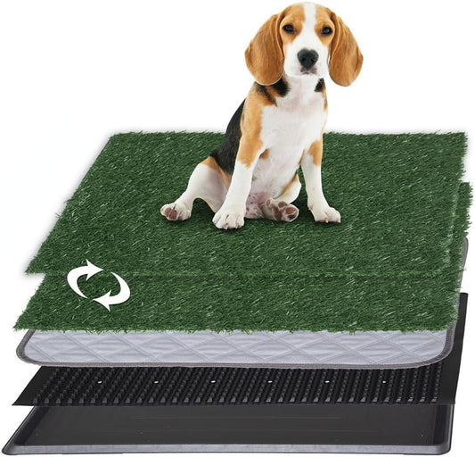Artificial Grass Dog Grass Pad with Tray, Reusable Pet Urinal Pads for Training, 4 Layers Washable Bathroom Balcony Indoor Dog Potty (M-20×25")