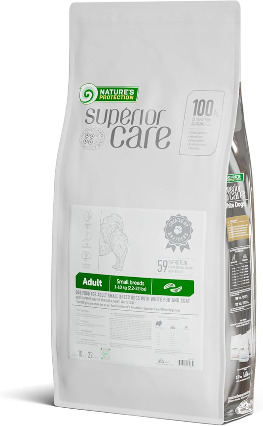 Nature's Protection Hypoallergenic Small Breed Dry Dog Food - High Protein, Grain Free Tear Stain Formula - Dog Kibble for Sensitive Stomachs for Adult Light Fur Dogs (Superior Care - Insect, 22 lb)