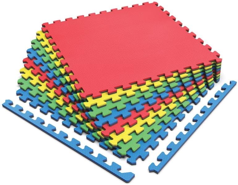 Norsk Reversible Kids Puzzle Play Mats 1/2" Thick EVA Interlocking Foam Tiles (Multicolor/Black 36 Tiles - 144 sq. Ft. 1/2" Thick)