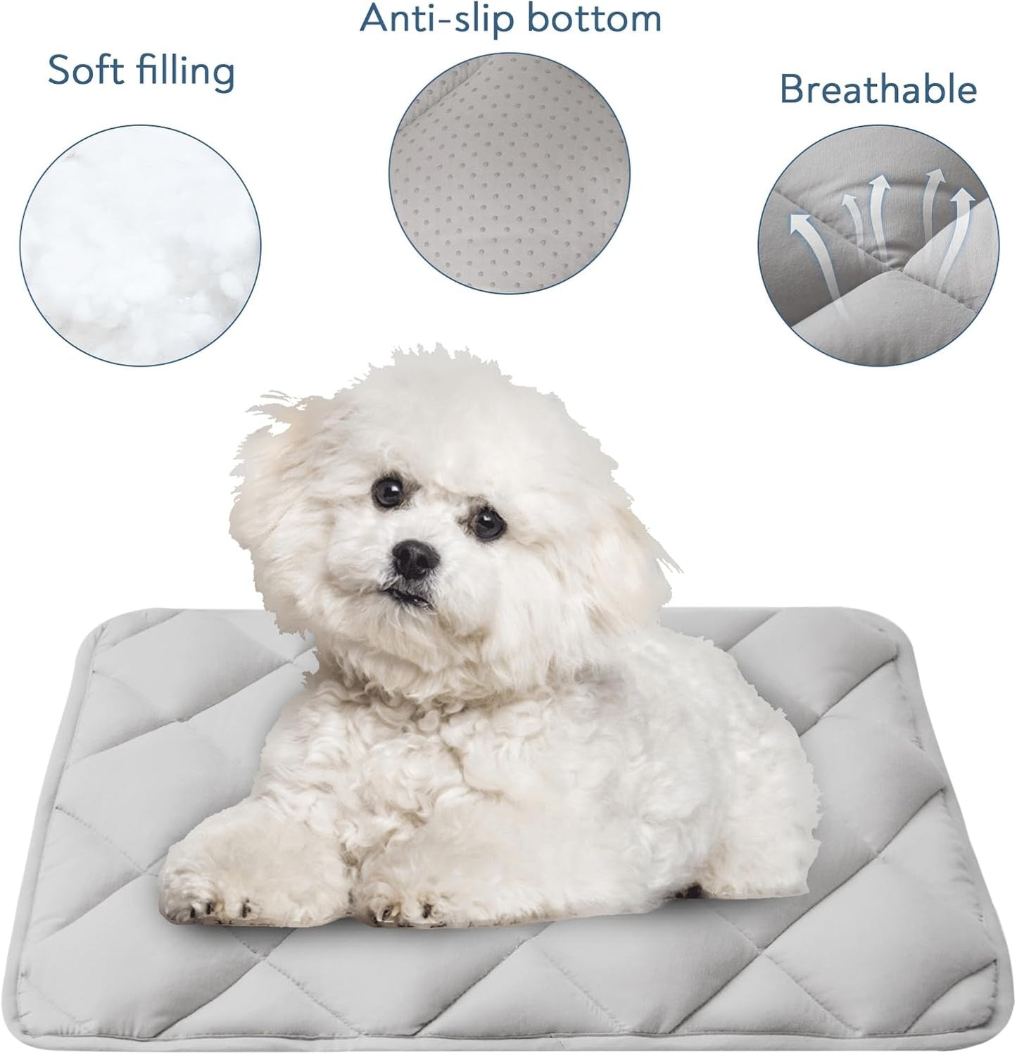 Magik & Kover Dog Crate Pad 2 Pack, Soft Dog Crate Mat with Anti-Slip Bottom, Machine Washable Kennel Pad, Fits 24 Inch, Grey