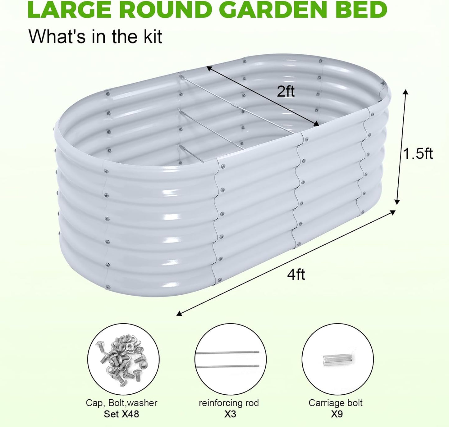 Land Guard 18“ Tall 4×2ft Galvanized Raised Garden Bed Kit, Galvanized Planter Garden Boxes Outdoor, Oval Large Metal Raised Garden Bed for Vegetables……… (Modern Gray, 4×2×1.5ft)