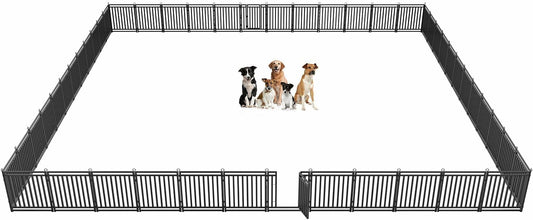 Dog Fence Outdoor Indoor, 32" Inch Height 48 Panels Dog Playpen for Large/Medium/Small Dogs Metal Dog Pen for Yard Camping and RV | Black-Silver
