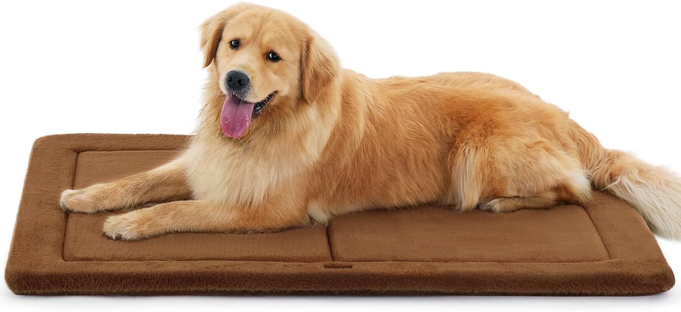 Made4Pets Dog Crate Pad Bed for Large Dogs, Washable & Reversible, Anti-Slip Kennel Mat for Cozy Sleeping, Soft Fluffy Dog Bed for Indoor & Outdoor Use, 41"x29", Brown