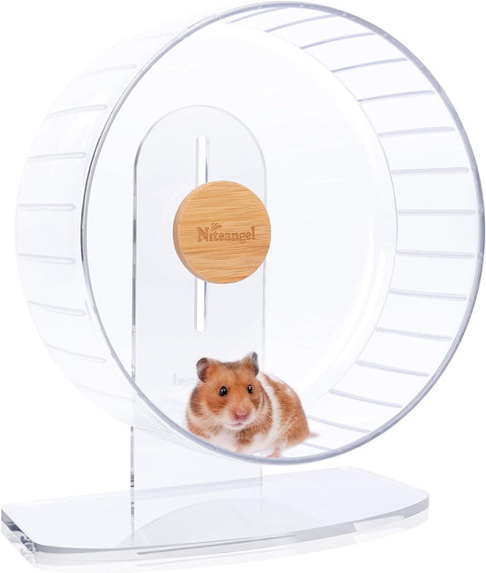 Niteangel Super-Silent Hamster Exercise Wheels: - Quiet Spinner Hamster Running Wheels with Adjustable Stand for Hamsters Gerbils Mice Or Other Small Animals (L, Transparent)
