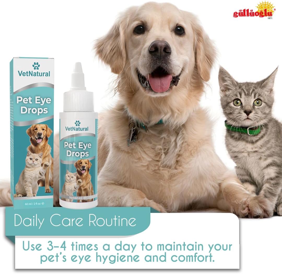 GÜLLÜOGLU 60ml Pet Eye Drops & Eye Wash for Dogs & Cats – Fast Relief for Itching, Irritation, Pink Eye & Allergy Symptoms – Gentle, Safe, Natural Formula for All Animals – Large 60ml Bottle