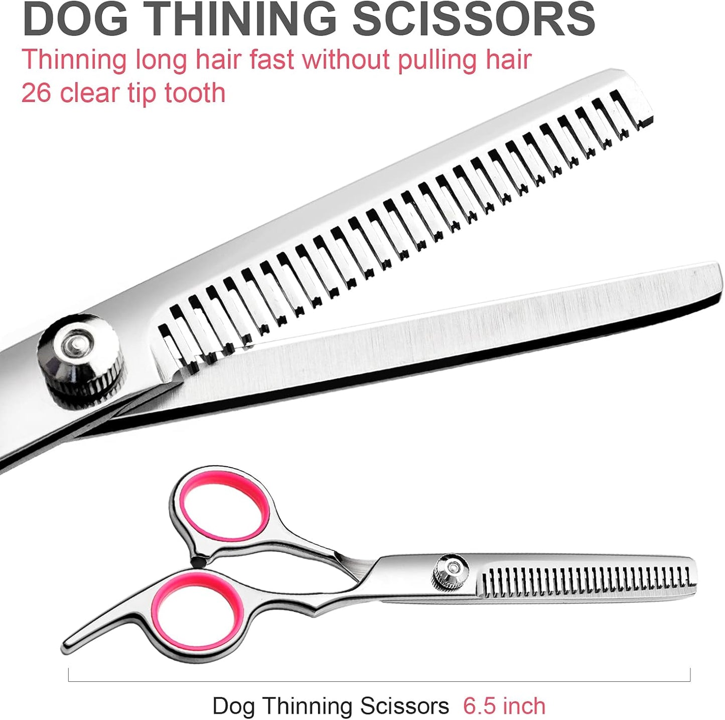 Professional Dog Grooming Scissors Kit, Titanium Coated Dog Scissors for Grooming, Grooming Shears Kit for Dogs Cat At Home (Pink 5 in 1)