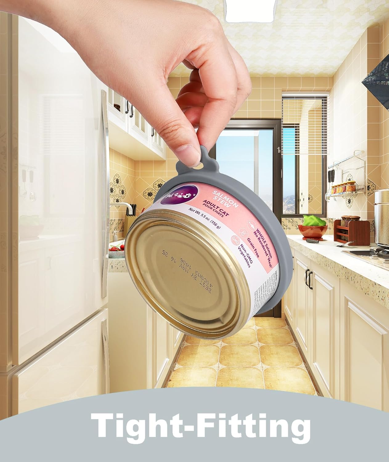 Comtim Cat Food Can Covers Lids for 5.5 oz Cans, 2 Pack Silicone Cat Food Can Lids for 5.5 oz 5.3 oz Cans...Pet Food Can Covers Reusable Can Toppers Savers for Wet Food (Grey)