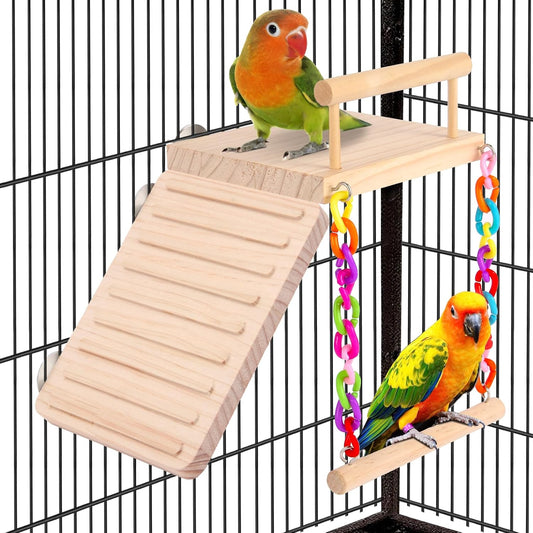 Kyouki Bird Perch Bird Cage Accessories Platform Swing - for Parrot,Parakeet,Budgies, Cockatiels, Lovebirds, Pacific Parrotlets,Chinchilla, Hamster - Sturdy Play Gym Exercise Stand