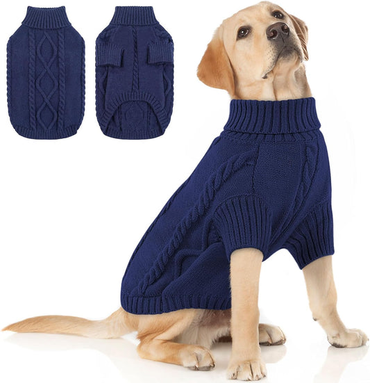Queenmore Dog Sweater for Large Size Pet,Pitbull Dog Sweater,XXL Doggy Sweater for Labrador Retriever,Cold Weather Warm Knitted Pet Sweatershirt for Boy Girl Dogs (Dark Navy,2XL)