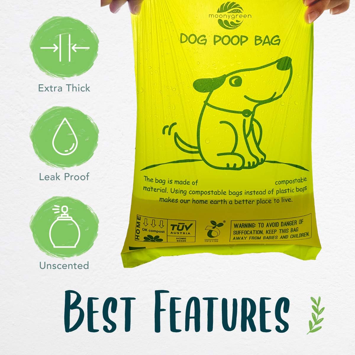 60 Count Compostable Dog Poop Bags, Extra Thick, Leak Proof, Unscented, Eco-Friendly, 9 x 13 Inches