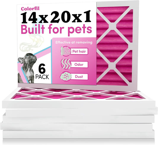 Colorfil 14x20x1 Air Filter (6-Pack) | Made in the USA | Color Changing | Remove Cat and Dog Odor | MERV 8 for Pet Hair Dander and Dust | 13.5"x19.5"x0.75" Exact Size