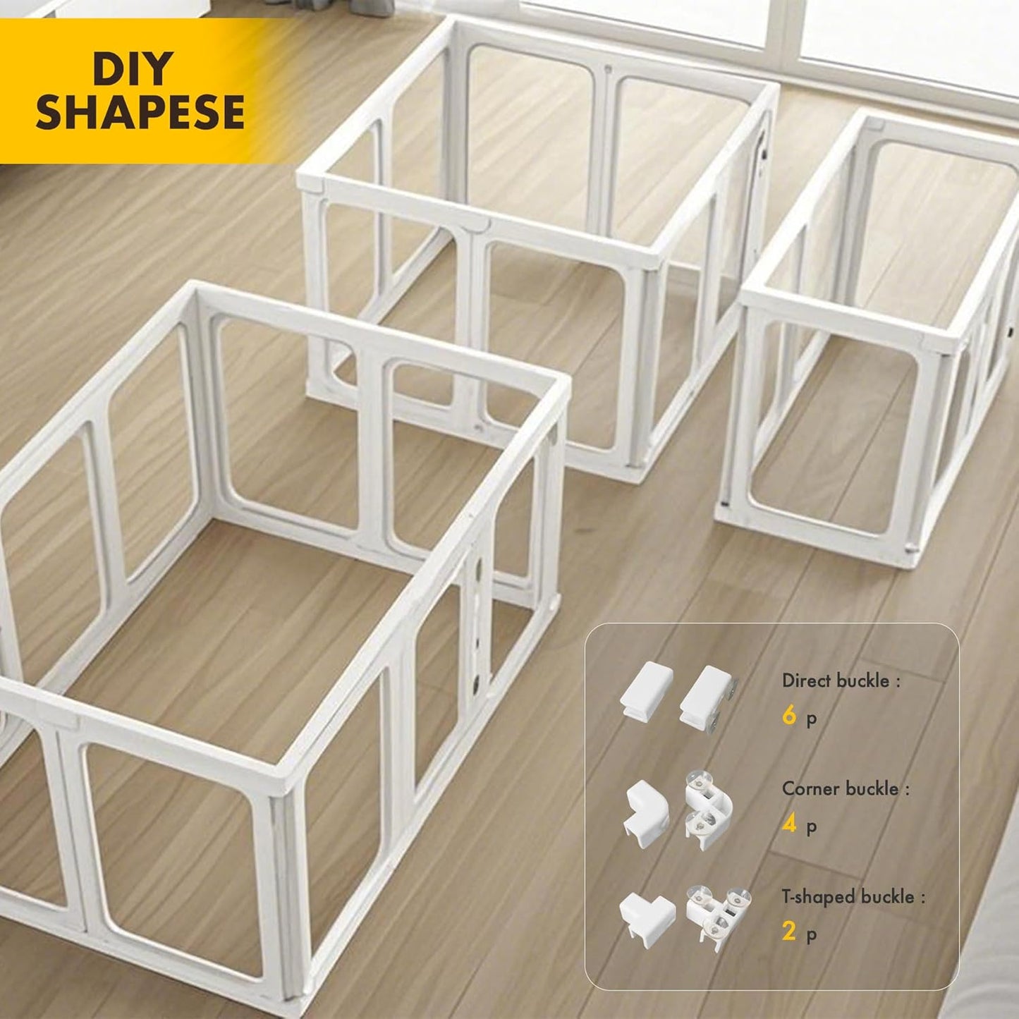 Acrylic Dog Playpen-Clear Dog Play Pen Indoor for Puppy-24”H 10Panels Transparent Pet Fence for Small Animals Rabbit Cat Ferret Whelping Crate Enclosure Cage Kennel with Easy Assembly