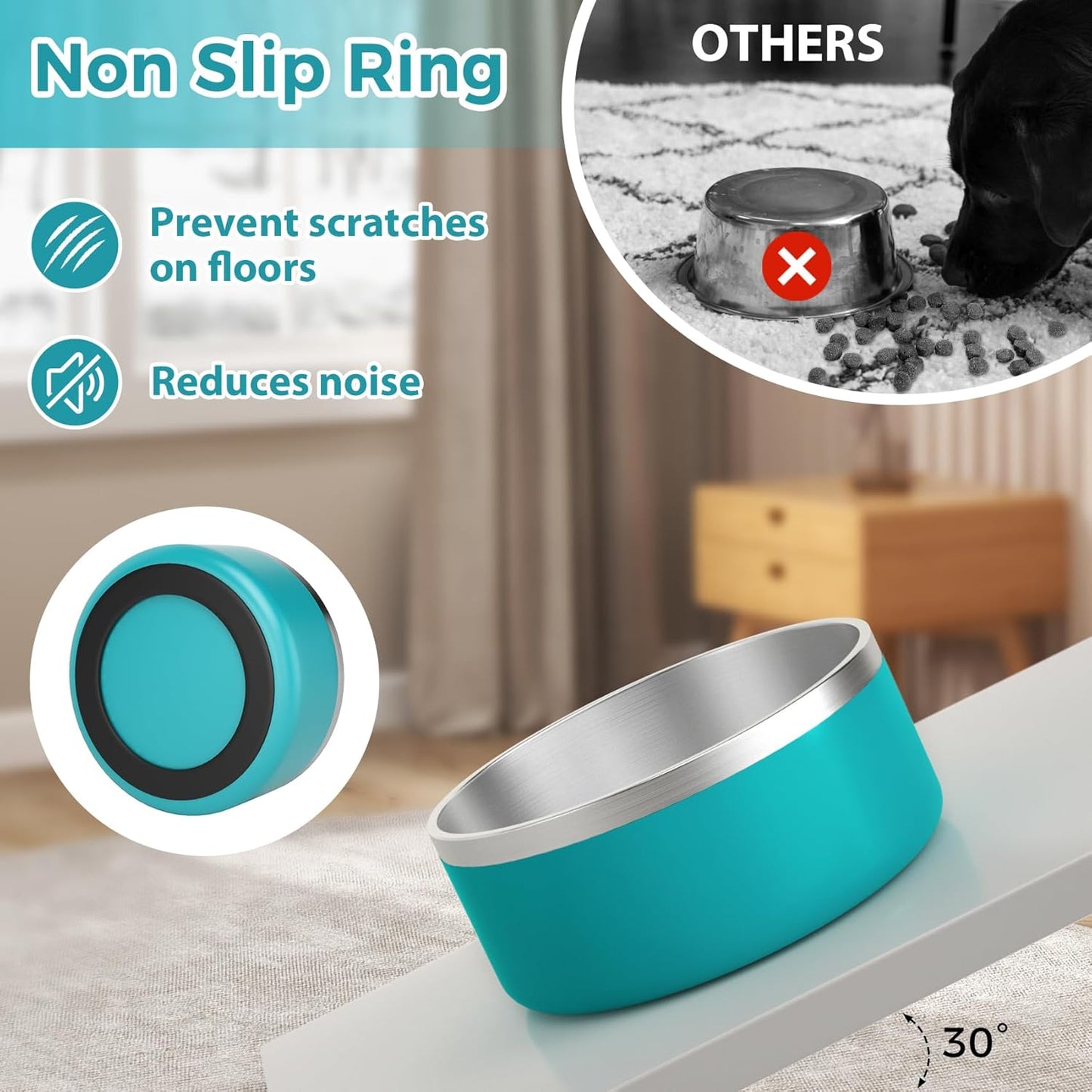 Stainless Steel Dog Bowls, Metal Dog Bowls, Water Bowl for Dogs, Dog Food Bowls, Pet Bowls for Dogs, Dog Dish for Large Dogs, Insulated Dog Bowl, Non Slip Dog Bowl, Easy Clean, 40oz, LakeBlue