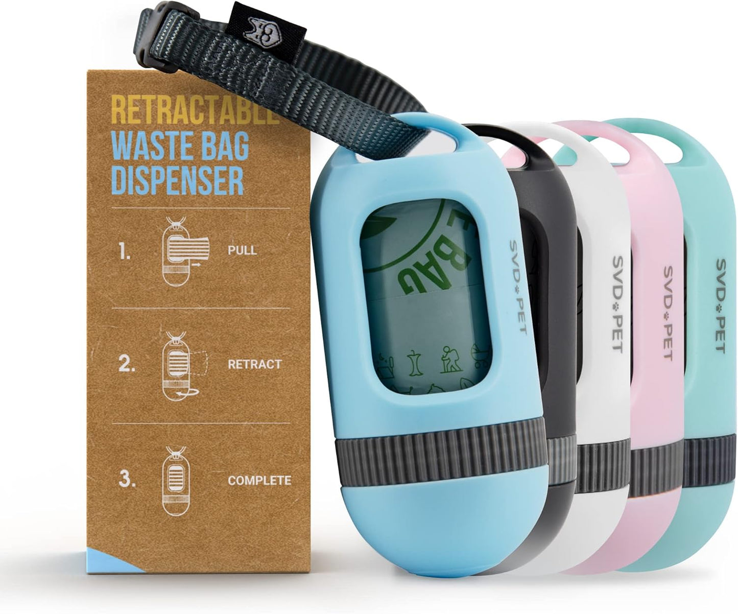 SVD.PET Dog Poop Bag Dispenser, Retractable Waste Bag Fits Any Dog Leash, 15 Waste Bags, Poop Bag Holder, Doggy Walking Accessory (Columbia Blue)