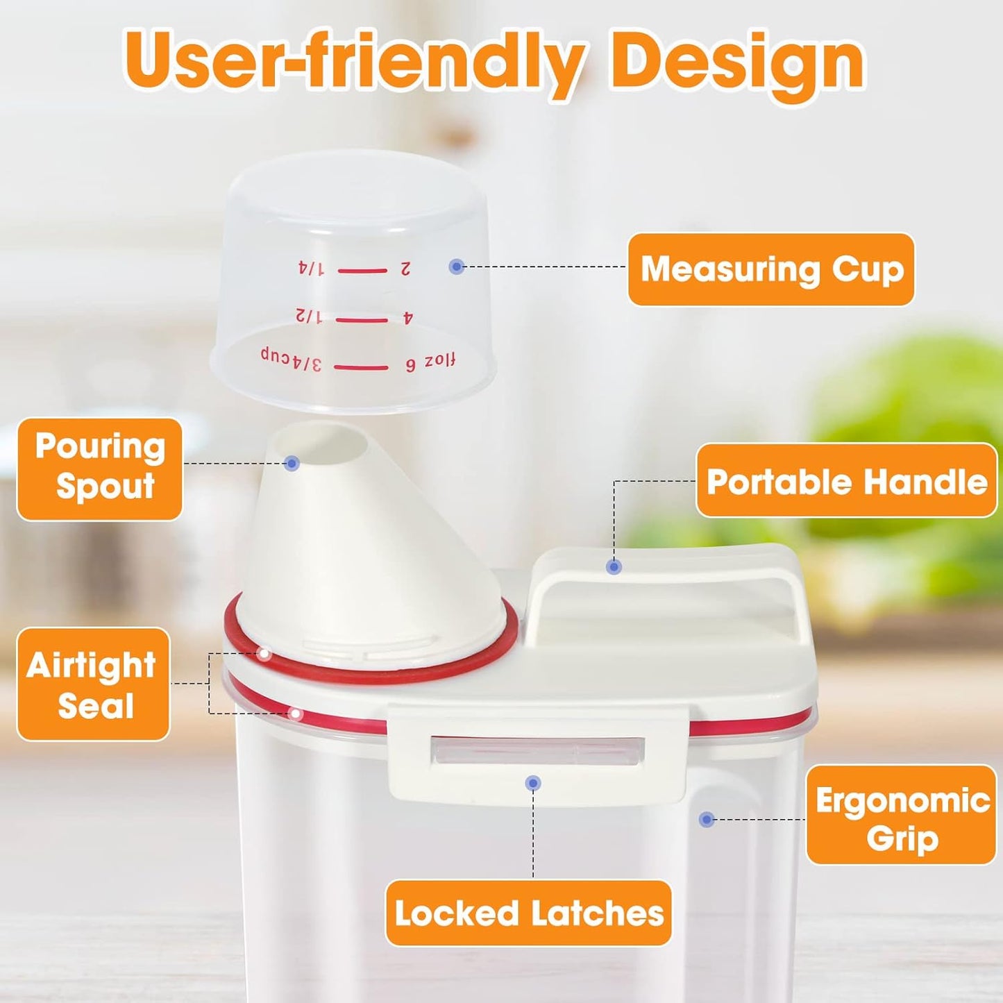 TBMax 2 Pack Rice Storage Containers 4 Lbs, Small Rice Dispenser with Measuring Cup, Cereal Containers Flour Bin, Kitchen Food Storage Container and Pantry Organizers, Pet Dog Cat Food Dispenser