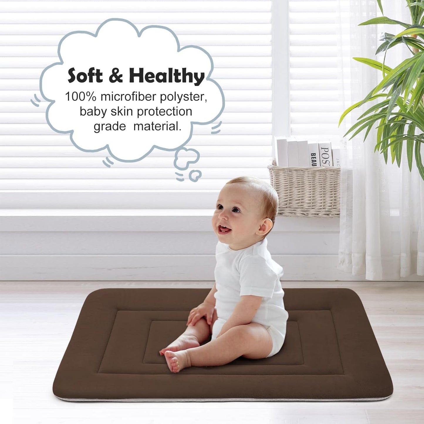 JoicyCo Soft Dog Bed Crate Pad Mat, 42 in Non-Slip Bottom Washable for Large Dogs, Pet Mattress Kennel Pad, Dark Brown