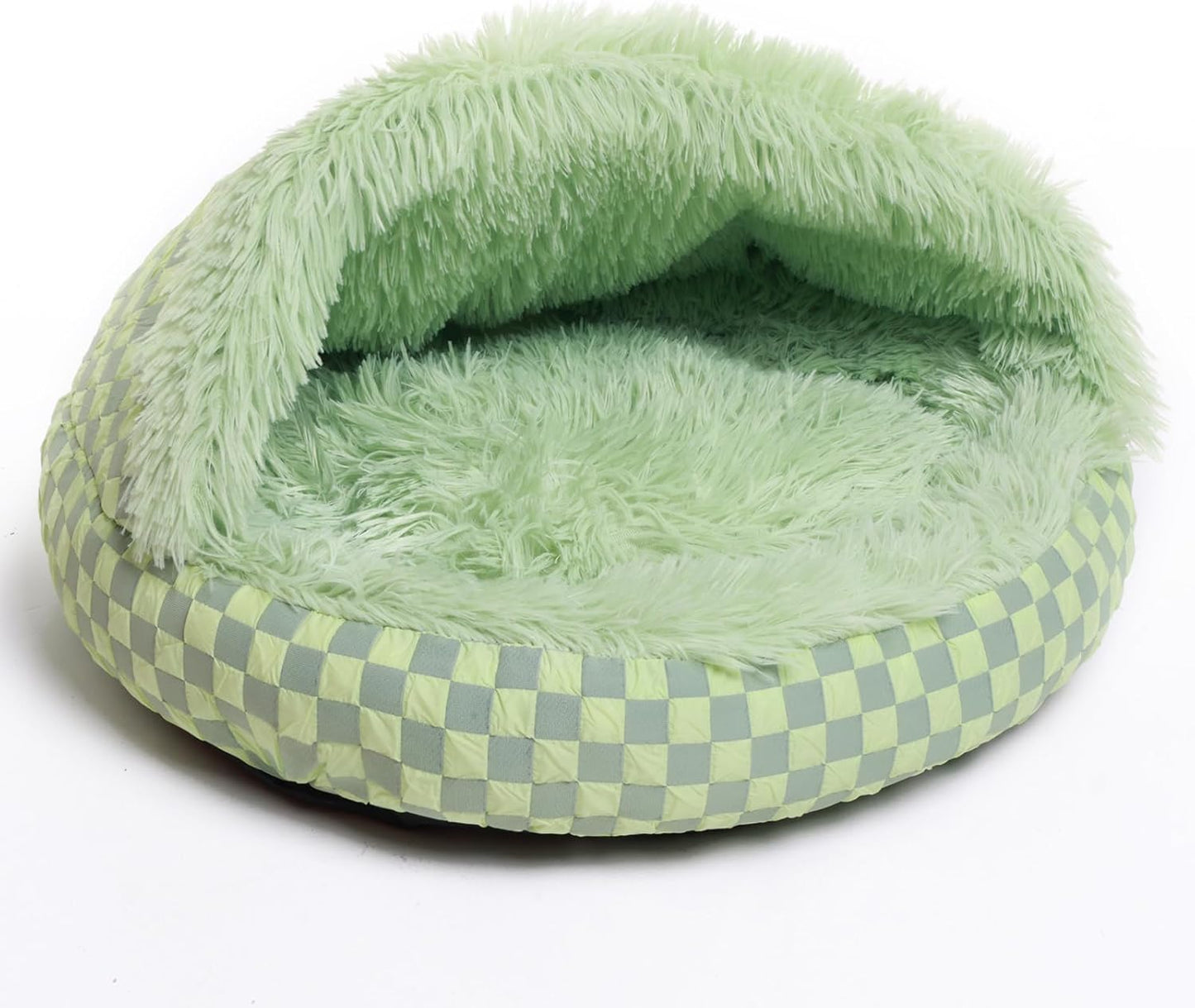 Cat Bed Hooded Plush Nest with Self-Warming Cozy Cave, Calming Anti-Anxiety Pet Bed for Indoor Cats & Small Dogs, Removable Washable Cover & Waterproof Bottom - Green