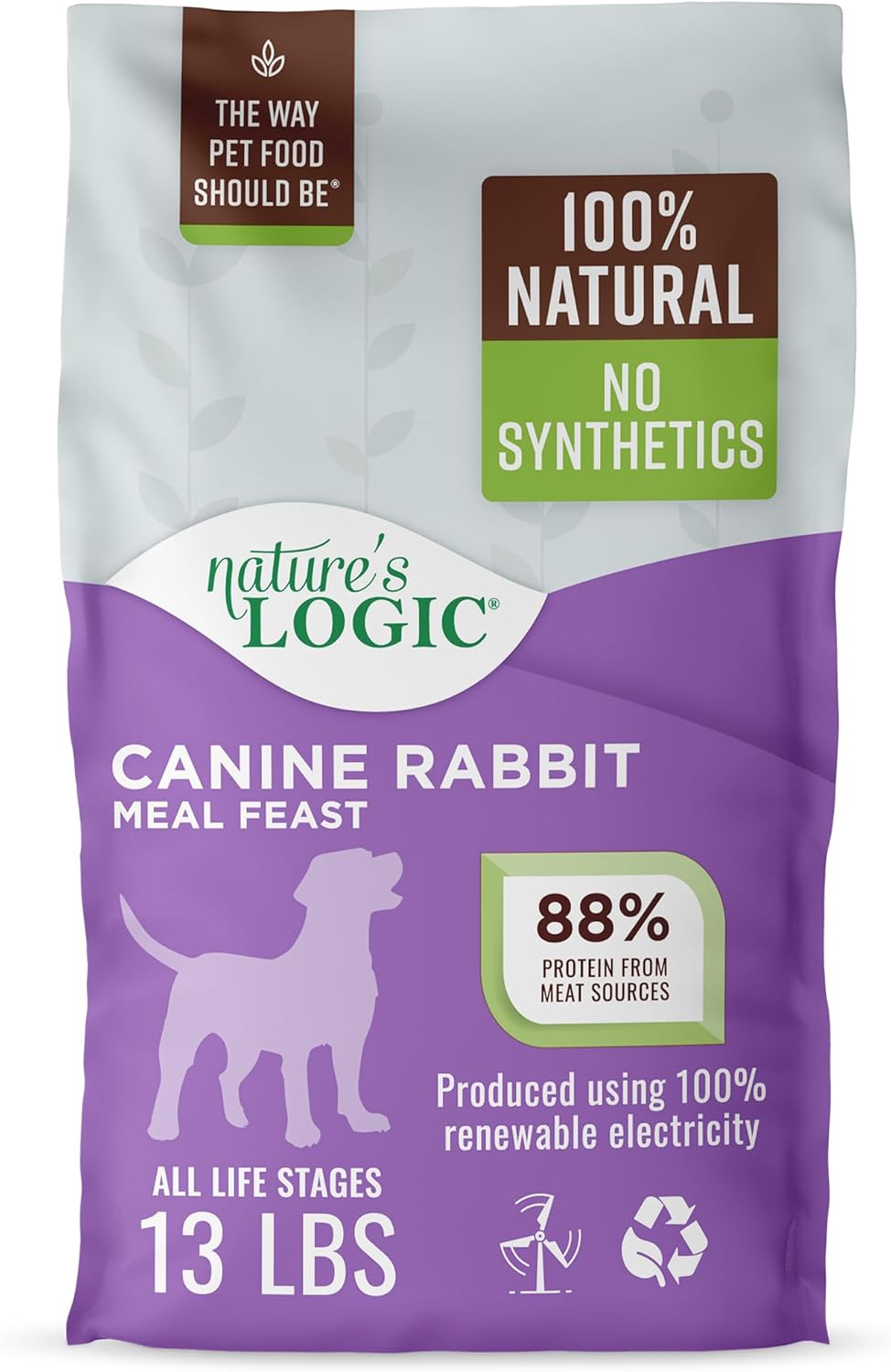 NATURE'S LOGIC Dry Dog Food - 100% Natural - No Synthetics - for All Ages, Sizes, Breeds - Free from Common Allergens, High Protein - Rabbit Meal Feast, 13lbs