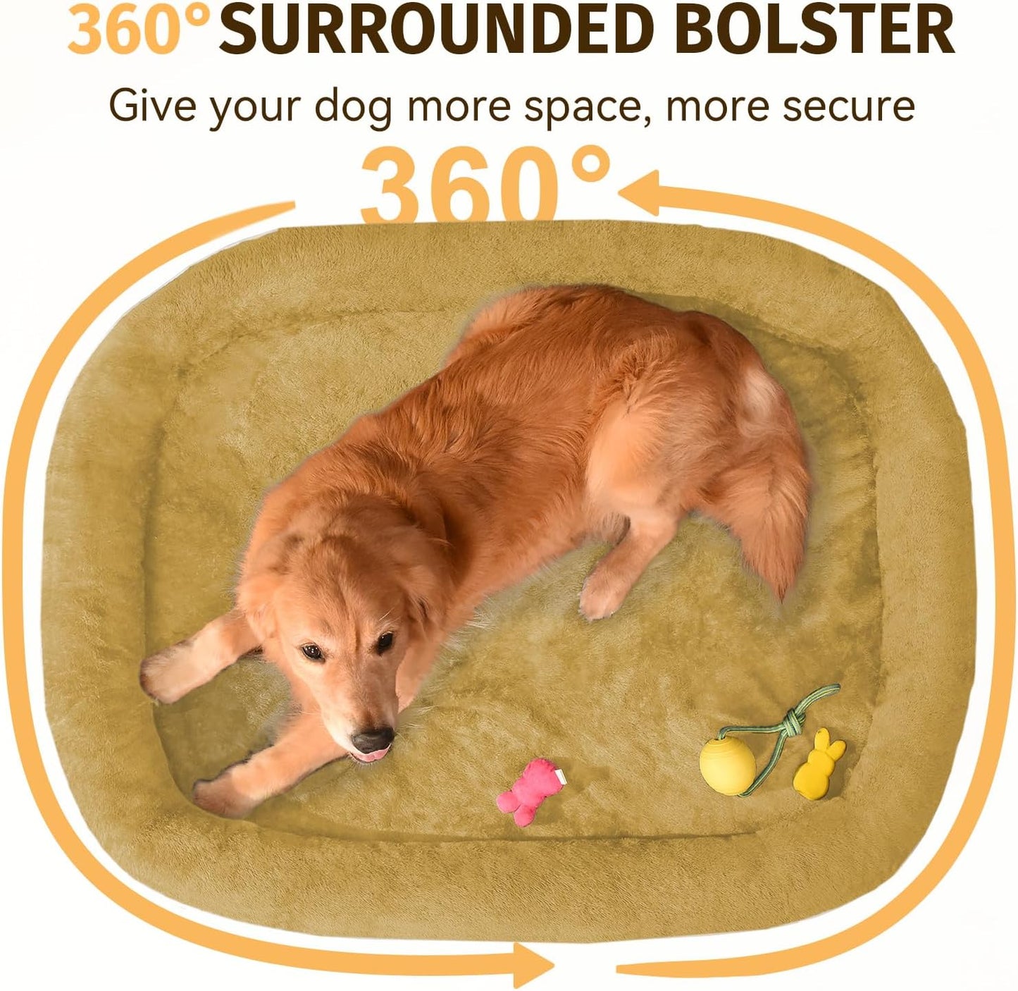 Orthopedic Waterproof Large Dog Bed: Memory Foam Washable Dog Bed with Bolsters - XXL Orthopedic Removable Cover for Medium Large Sized Pet - Non-Slip Bottom - Orange