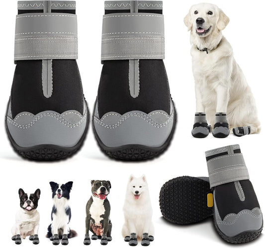 Dog Shoes for Large Dogs, Medium Dog Boots & Paw Protectors for Hardwood Floors, Outdoor Dog Booties for Hot Pavement Winter Snow Hiking, Waterproof Dog Shoes with Reflective Strips Size 6