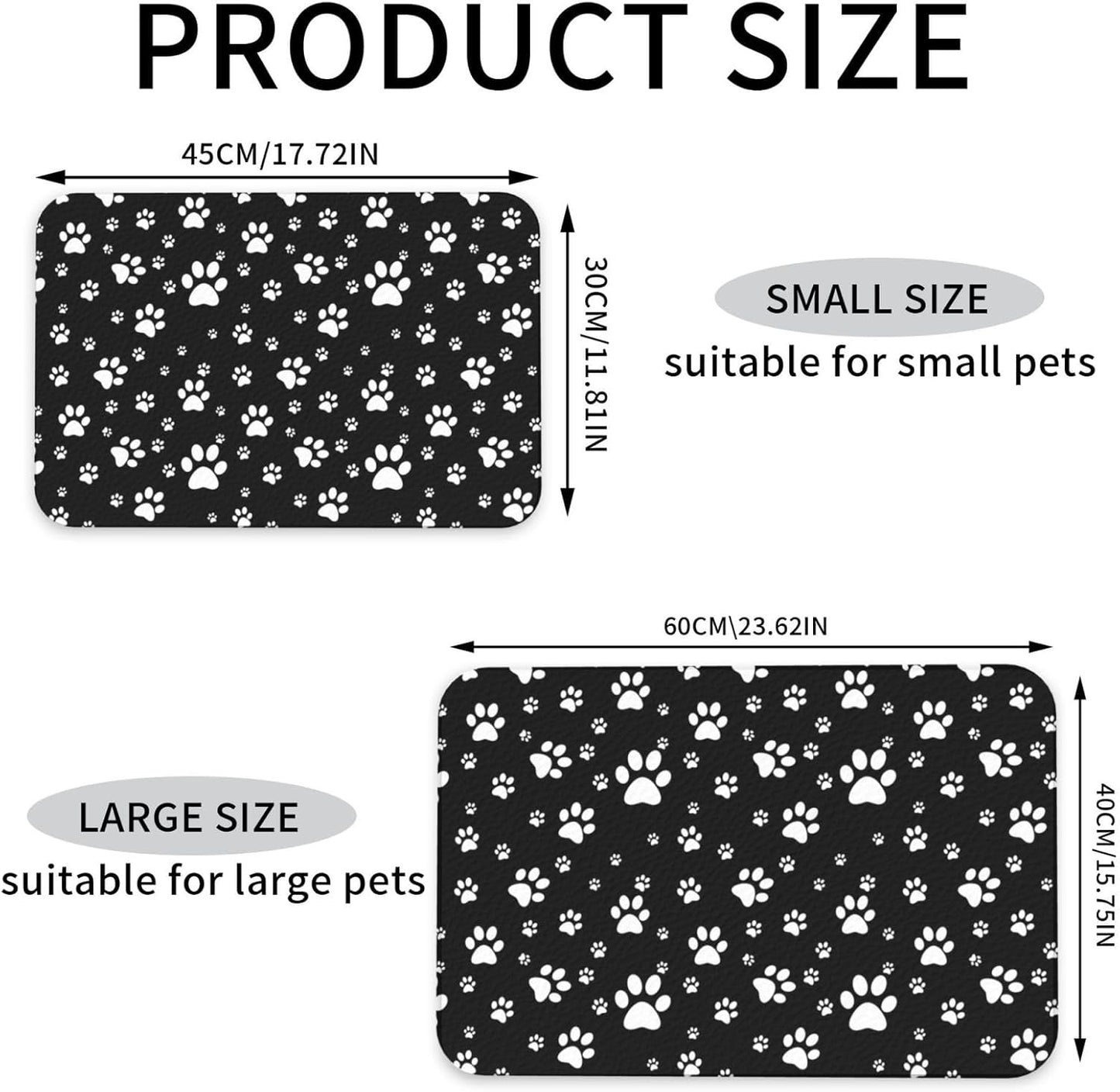 Kawaii Paws Dog Food Mat Absorbent Bowl Mats No Stains Quick Dry Waterproof Pet Cat Placemats for Food and Water, 30x45cm