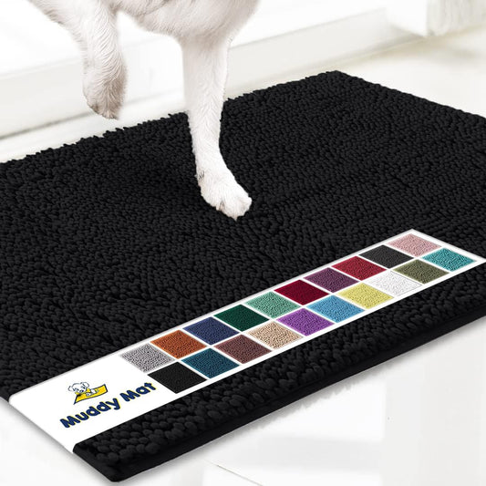 Muddy Mat® Shown on TV – Super Absorbent Door Mat Indoor, Microfiber Quick Dry Chenille Entryway Rug, Non-Slip Front Door Mat, Indoor Mats for Entryway, Machine Washable Pet Rug, Black 24"x36"